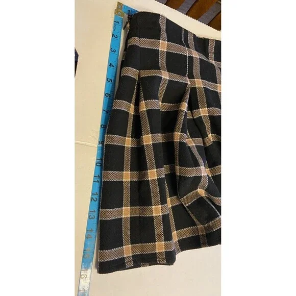 Mini Black Beige Large Plaid Skirt Lined Y2K 90s Vintage Clueless Preppy Student - Picture 4 of 13